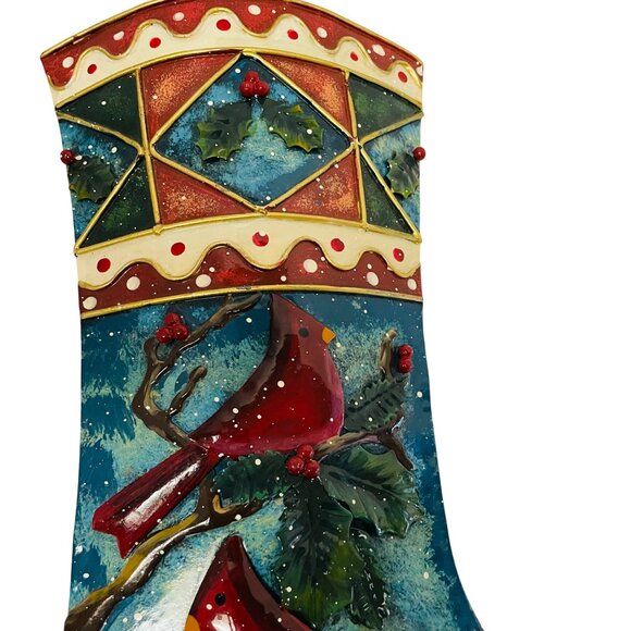 Vintage-Inspired Prima Creations Metal Christmas Stocking With Cardinal Design 1 - Picture 8 of 12